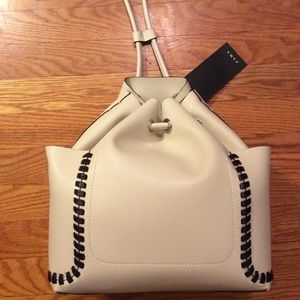 Ivory Faux Leather Bucket Bag